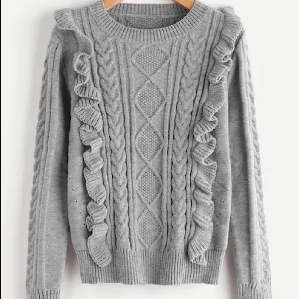 Ruffle Trim Mixed Knit Jumper.
